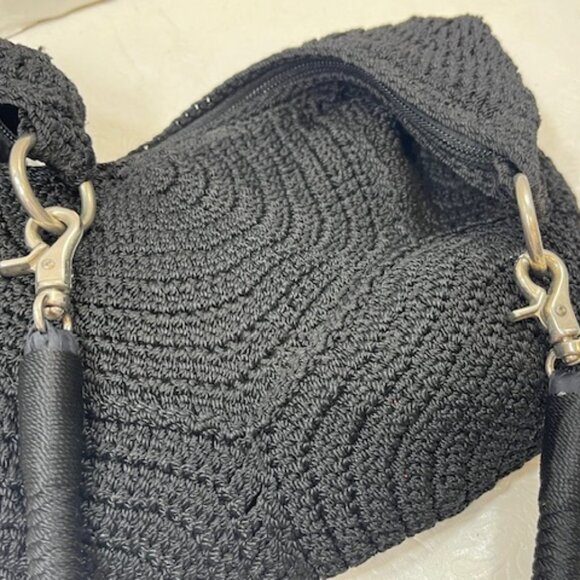 The Sak Hand-Crocheted Black Hobo Bohemian Styled Shoulder Bag Purse - Picture 8 of 12